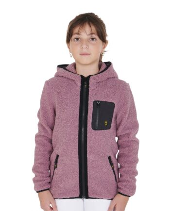 Lyserød Equestro Junior Teddy Fleece Jakke med Hætte