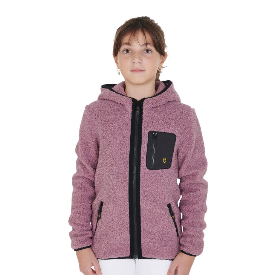 Lyserød Equestro Junior Teddy Fleece Jakke med Hætte