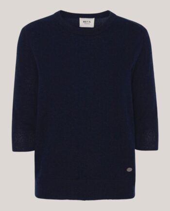 Klassisk Cashmere Bluse med Albuelange ærmer - Navy Blue